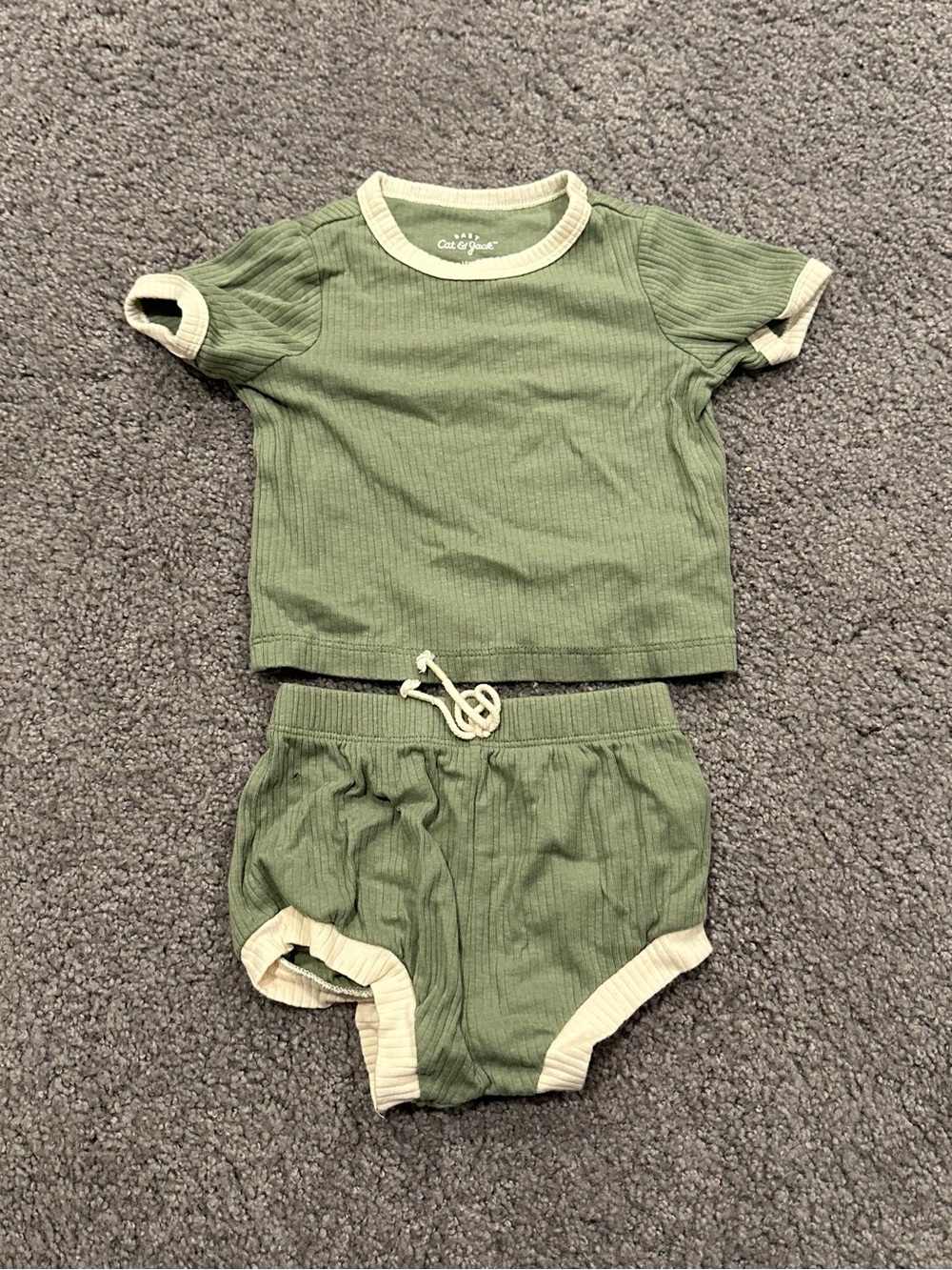 Cat & Jack Olive Green Ribbed Two-Piece Set with Cream Trim